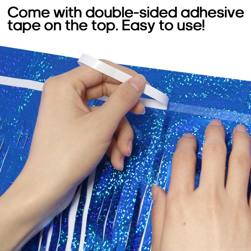 TOTAFAM 2 Pack Fringe Curtains Backdrops, Foil Fringe Curtains, Door Streamers for Birthday Wedding Bridal Shower Holiday Graduation Party Decorations, Photo Booth Backdrops Glitter Blue - Image 4
